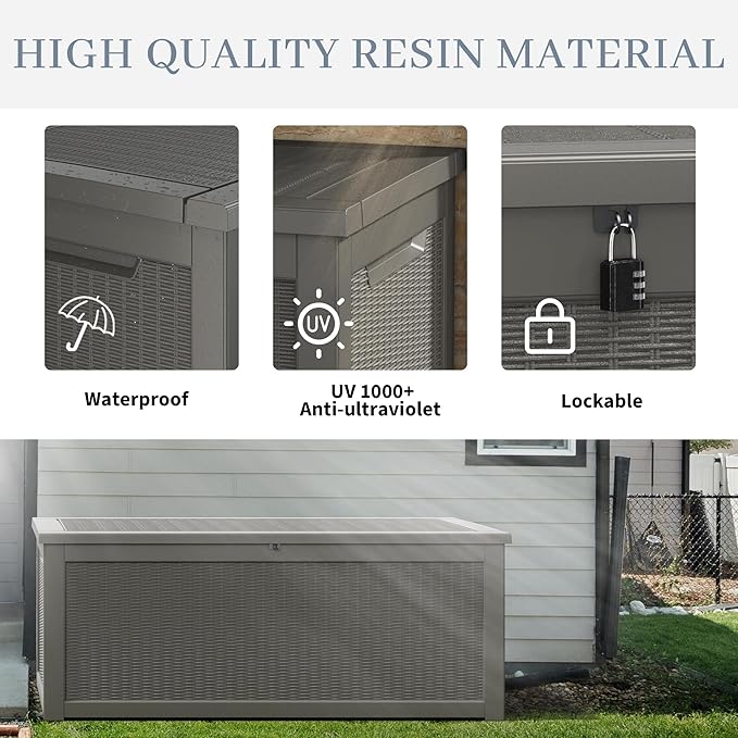 NUNU LAB 300 Gallon Outdoor Storage Box,Resin Large Sturdy Deck Box, Backyard Outside Storage Box Waterproof with Double Wall Panels,Package Delivery Garden Outdoor Hose Storage Bin