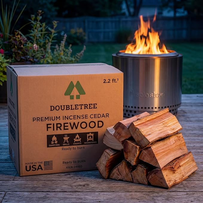 Double Tree - Kiln Dried Premium Incense Cedar Firewood (16inch Logs) (Includes Firestarter) (Large 2.2 Cubic ft for Fireplace,Campfire,Wood Stove, Fire Pit, Split Wood for Solo Stove or Breeo)