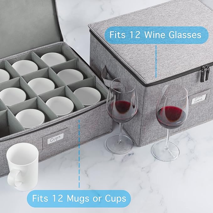 6pcs Hard Shell China Storage Containers for Cups and Mugs, Wine Glasses and Plates - Heavy Duty Dinnerware Storage