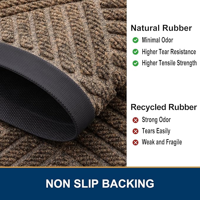 Smiry Half Circle Front Door Mat Outside Entrance, Heavy Duty Outdoor Indoor Natural Rubber Doormat, Non Slip, Trap Dirt and Moisture, Easy Clean, Low Profile Patio Porch Entryway Mat, 29.5x17, Brown