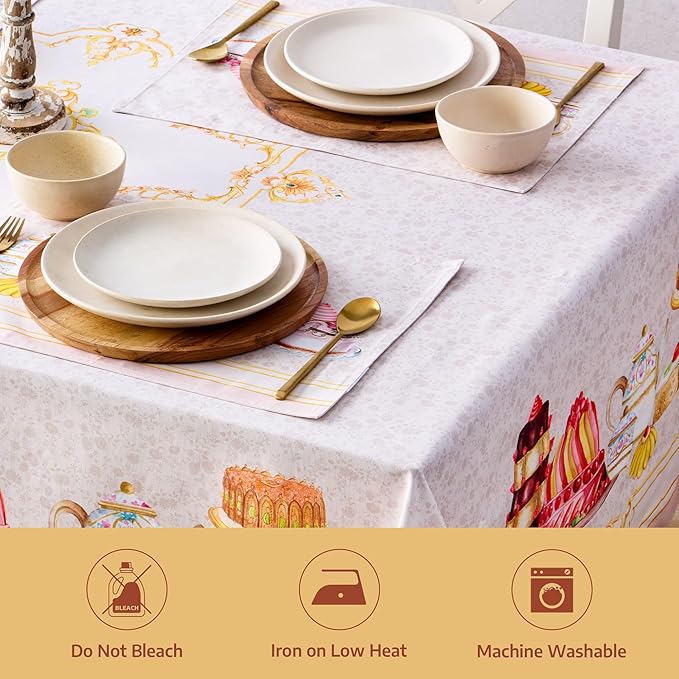 Maison d' Hermine Premium Table Cloth Rectangle Table 100% Combed Cotton 108 x 70 Inches Tablecloth Reusable Decorative for Dining Room, Farmhouse, Home, Party, Festive & Wedding - Pastries