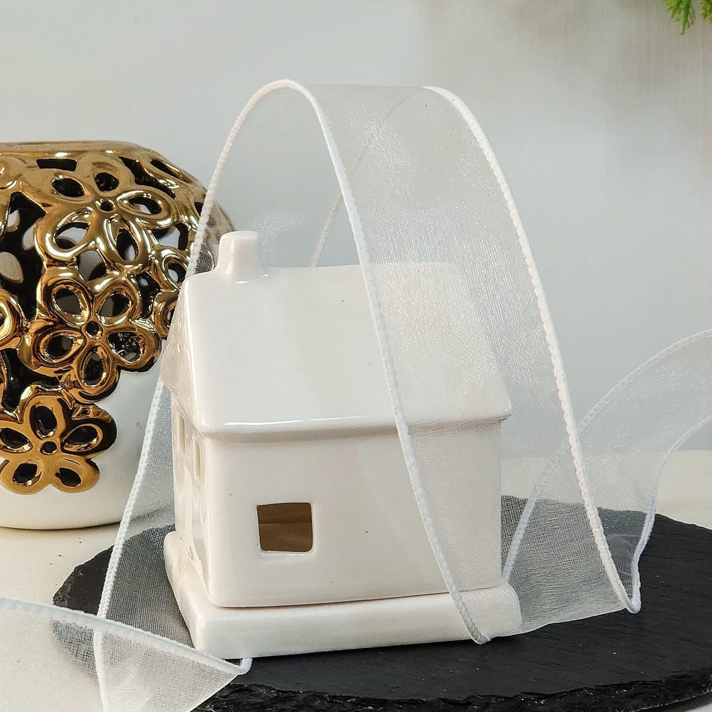 CT CRAFT LLC Sheer Organza Wired Ribbon 1.5" x 50Yards White for Wedding Chair Bow Flora Bouquet Gift Wrapping Christmas Tree Home Decor Wreath