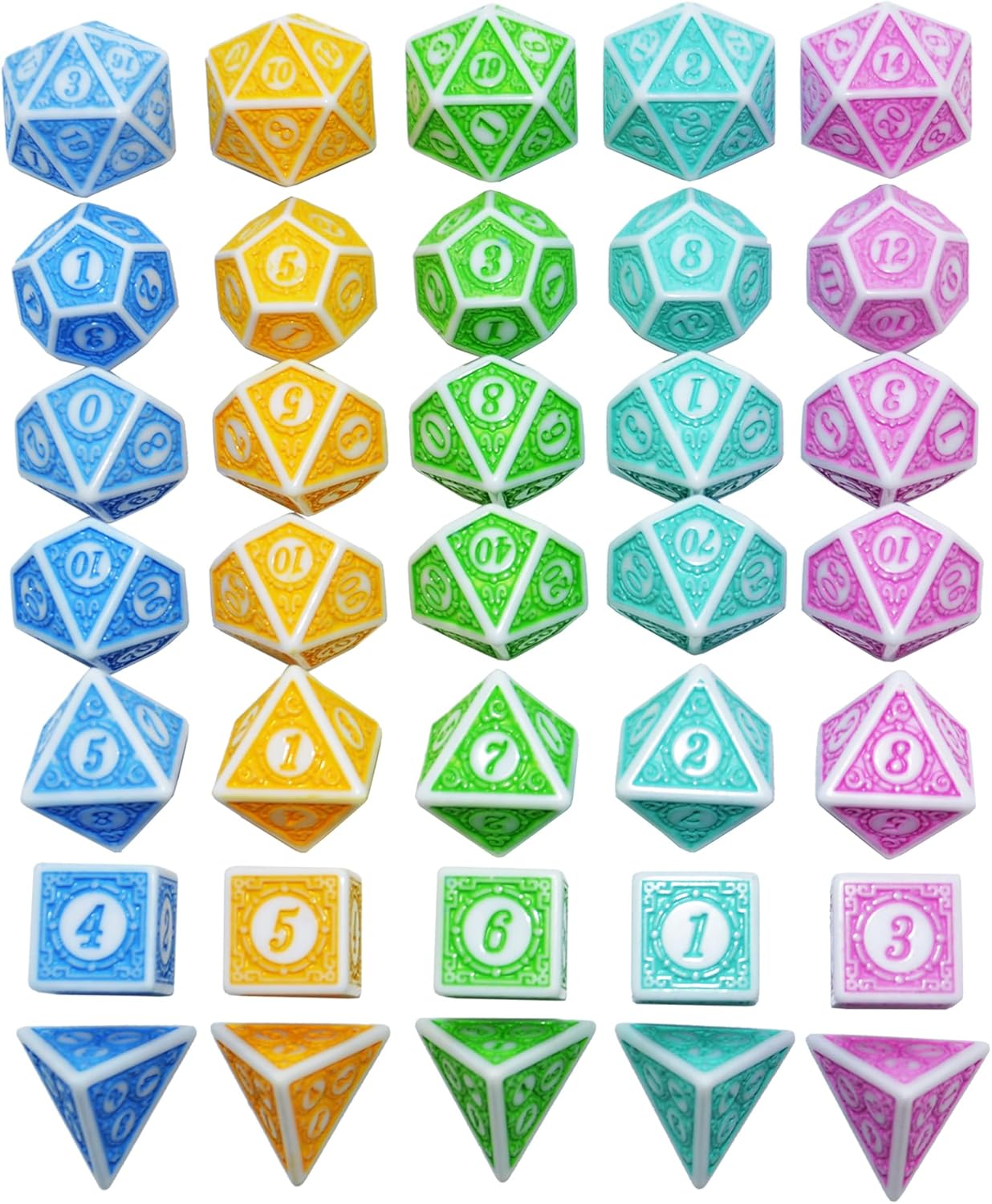 SmartDealsPro Retro Polyhedral Dice Sets with Pouches for D&D DND RPG MTG Dungeon and Dragons Table Board Roll Playing Games D4 D6 D8 D10 D% D12 D20