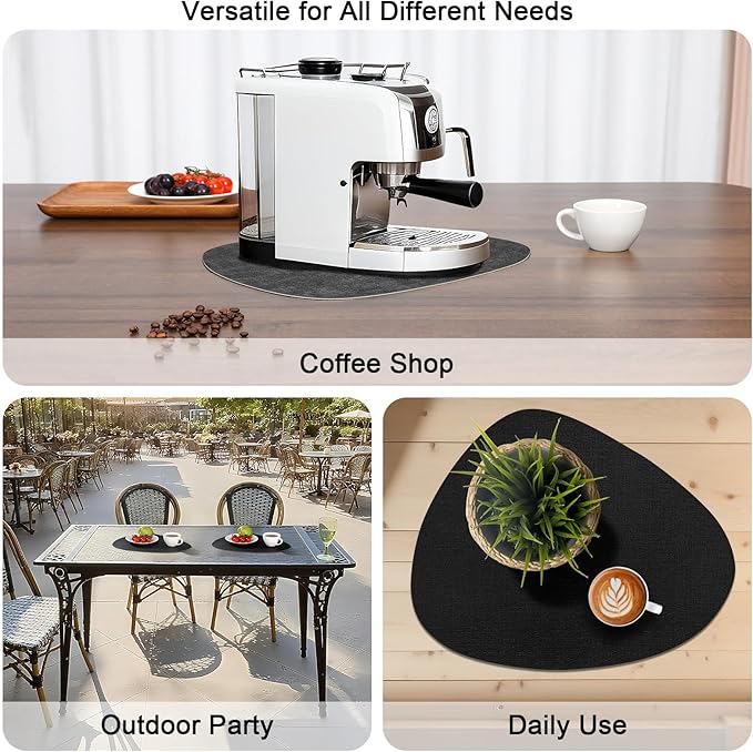 Placemats and Coasters, Washable Reversible Placemats Round Faux Leather Wipeable Place Mats Non Slip Heat Resistant Indoor Outdoor Table Mats (Set of 6, Gray Black)