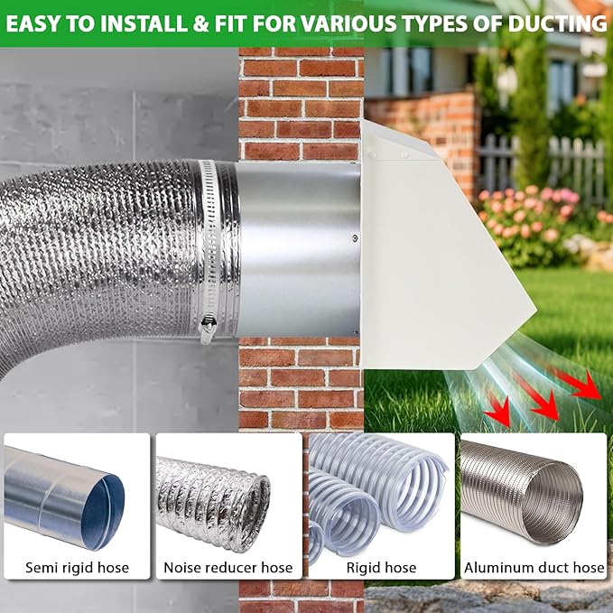 6 Inch Hooded Wall Vent with Screen and Damper,Wall Exhaust Vent Cover Cap,Dryer Vent Cover Outside,Exterior Wall Vent Hood Outlet Air Vent for Kitchen Range Hood Air Ventilation,Galvanized Steel,Whit