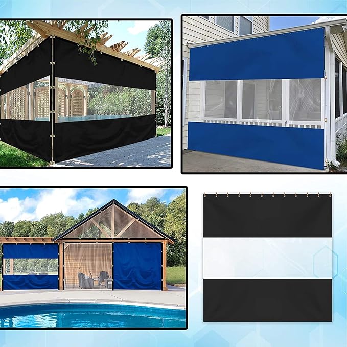 Covers & all Outdoor Clear Panel Curtain, 12 oz Vinyl Outdor Curtains for Patio, Waterproof & Weather Resistant Tarp with Brass Grommets for Pergola, Porch, Gazebos, Balcony (15'H x 10'W feet, Black)