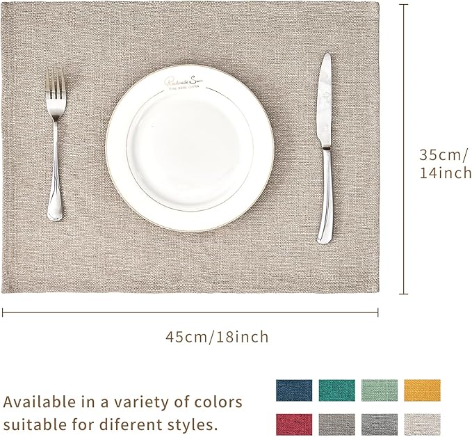 BALCONY & FALCON Placemats Set of 4 Faux Linen Cloth Place Mats Washable Waterproof Wrinkle Resistant Table Placemats for Dining Kitchen Farmhouse Indoor & Outdoor Use(Beige, 13.8”x 17.7”