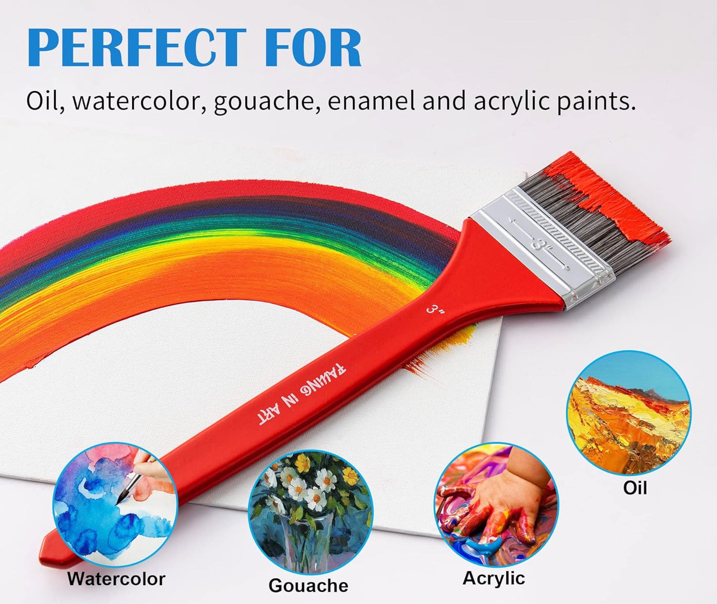 Falling in Art Flat Paddle Paint Brush with Long Handle, Large Scale Brush for Oil and Acrylic Paints, 1 Inch