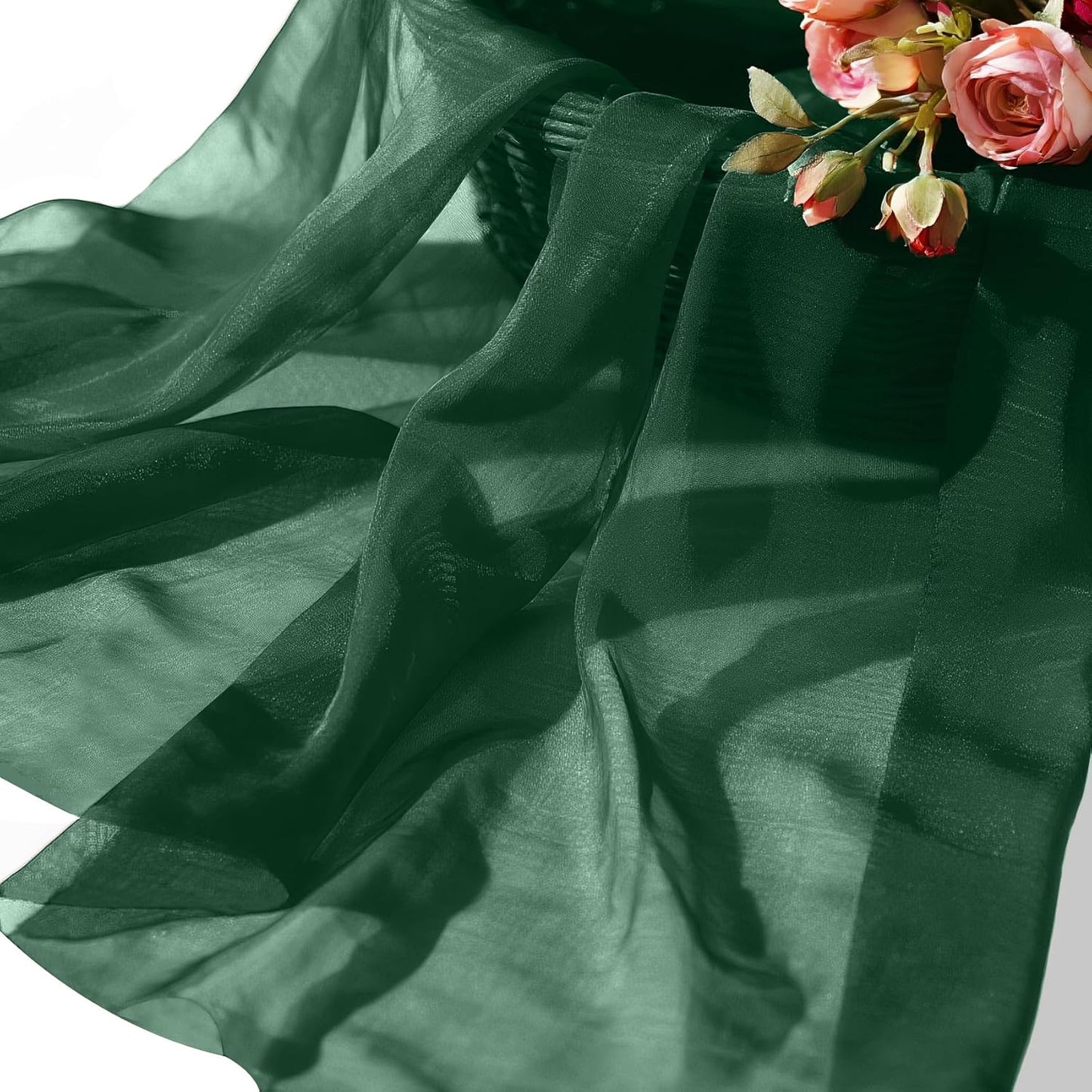 Organza Fabric by The Yard, 60 Inch Wide 10 Yards (30 ft) Extra Long Sheer Fabric for DIY Sewing Projects Window Scarf Wedding Decorations Party Backdrops Curtains (Hunter Green)