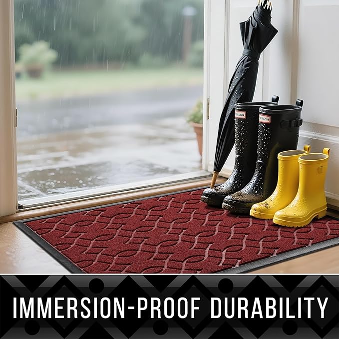 Yimobra Large Door Mat 36x24, All-Season Waterproof Doormat Outdoor Entrance, Heavy Duty Non-Slip Outside Door Mat for Garage Patio Proch Entryway Indoor, Easy Clean, Red