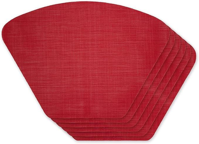 DII PVC Tabletop Collection Woven Indoor/Outdoor, Wedge Placemat Set, Tango Red, 6 Piece