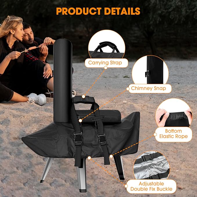 Carry Cover for Ooni Karu 12, Waterproof Pizza Oven Grill Cover with Chimney Bag for Outdoor, Heavy Duty Portable Outside Dust Pizza Oven Accessories with Adjustable Straps Easy to Clean, Black