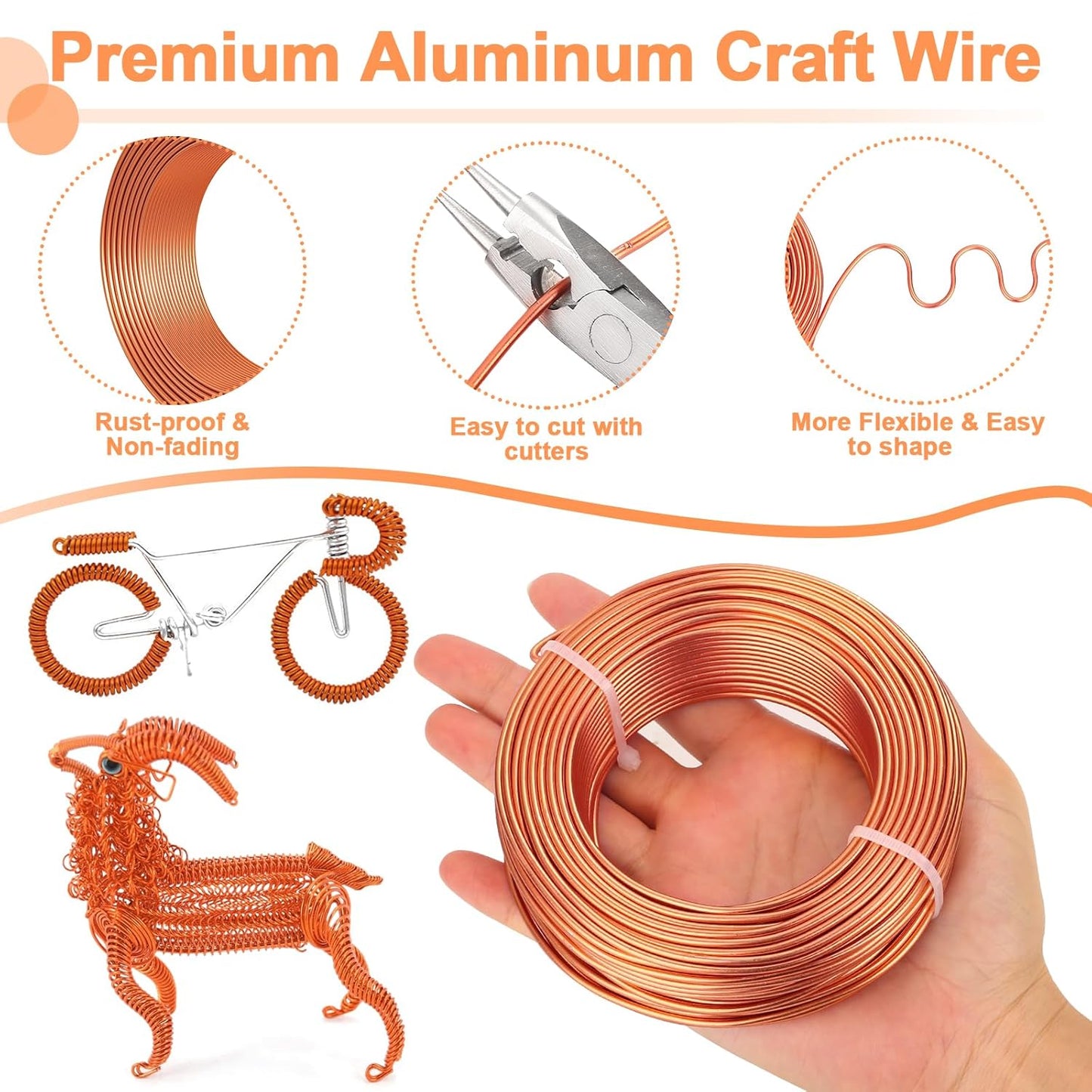 Aluminum Craft Wire for Jewelry Making, 12 Gauge Armature Bendable Craft Bending Wire for Sculpting, Gardening DIY Craft Project Ornaments(Copper, 2 mm)