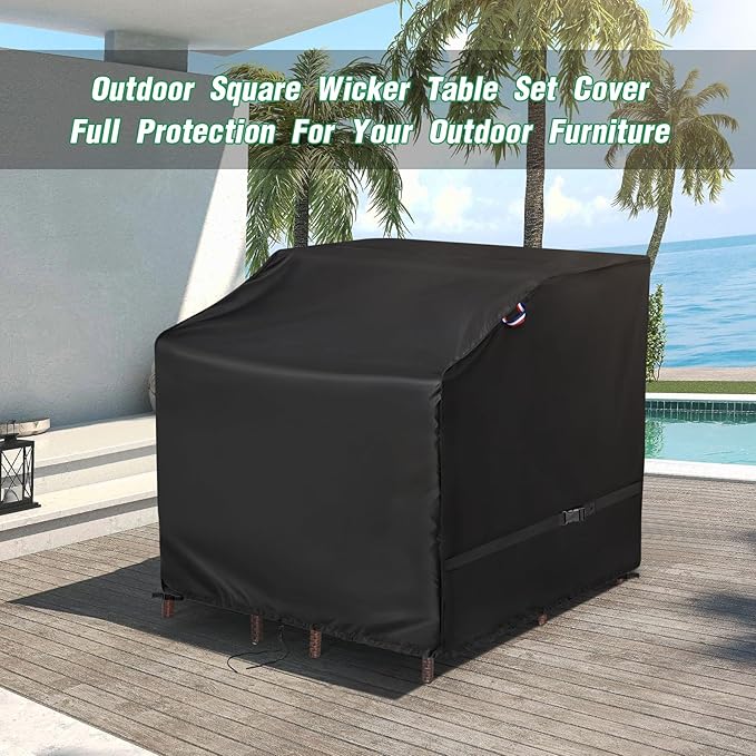 Outdoor Bar Set Cover for 3 Piece Patio Bar Set Wicker Outdoor Table, 41 Inch Waterproof Heavy Duty Patio Bar Set Cover - 41"L x 38"W x 40"H