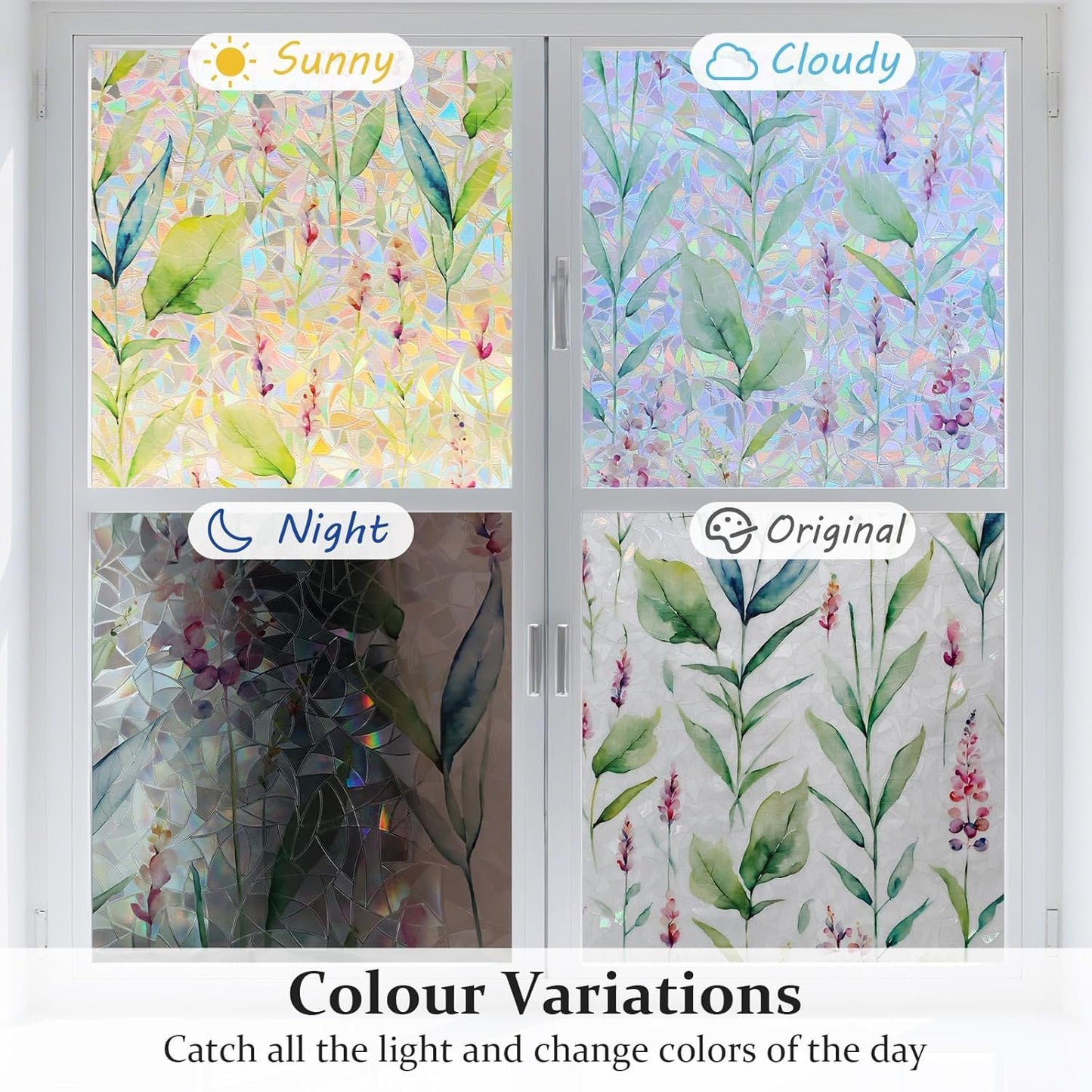 Donox Decorative Window Privacy Film, 3D Floral Stained Glass Window Film Static Cling Rainbow Privacy Sticker for Glass Door Heat Control Anti UV, No Adhesive (Gladiolus,17.5 x 78.7 inches)