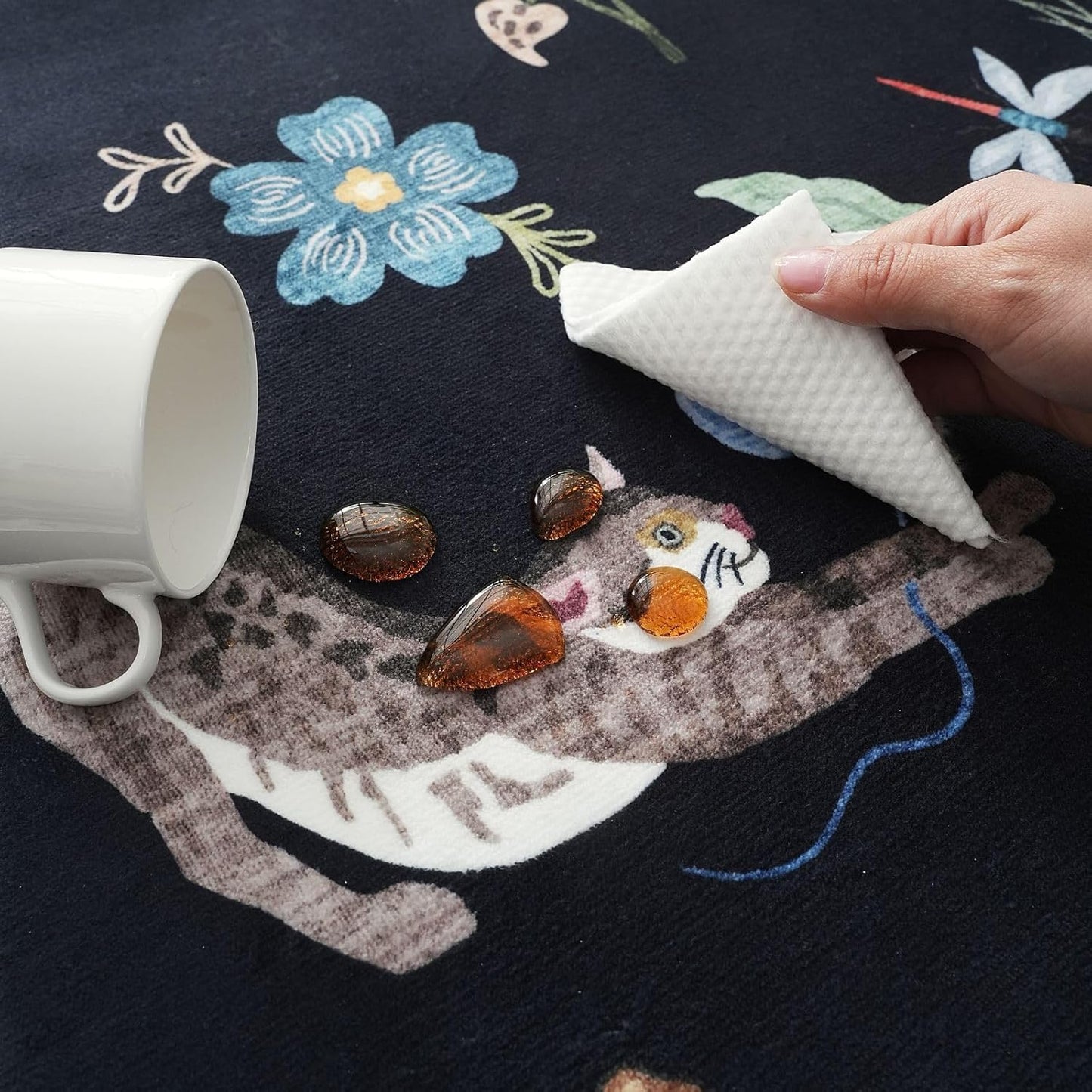 Rugcomf Runners for Kitchen Runner Rug Non Slip 2'x10' Long Washable Rugs with Rubber Backing Soft Floral Animal Cat Carpet Runner for Kitchen Laundry Bedroom Bathroom, Black