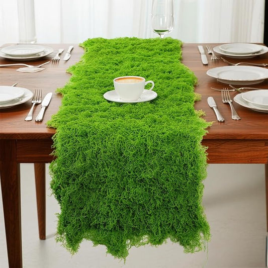 Zeyune 2 Pcs Fake Moss Table Runner for Crafts 12'' x 71'' Artificial Moss Sheet Roll Waterproof Carpet Blanket for Wall Roof Garden Wedding Birthday Party Table Decoration (Light Green)