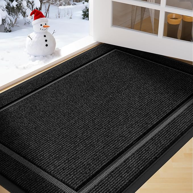 Front Door Mat Outside Entrance Indoor Doormat, 31" x 20" Outdoor Mats for Patio Waterproof, Outdoor Door Mats for Outside Entry, Indoor Rugs for Entryway, Sturdy Natural Rubber Entry Mat, Black