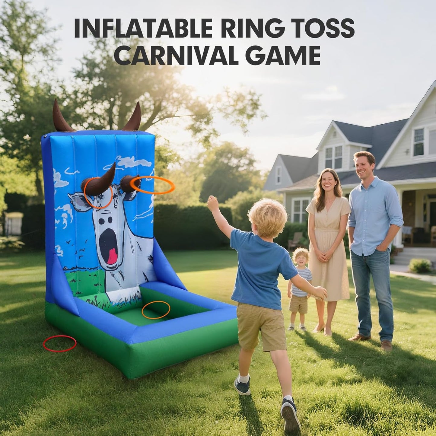 Inflatable Carnival Game with Built-in Blower, Portable Fun Toss Game for Backyard, Outdoor Carnival & Party