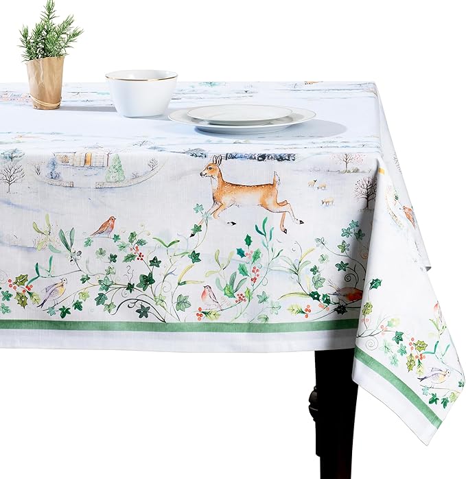 Maison d' Hermine Table Cloth Rectangle Table 100% Cotton 70 x 120 Inches Fall Tablecloth Reusable Everyday Use for Thanksgiving Christmas Decorations Dining Farmhouse Party (Snowy World)