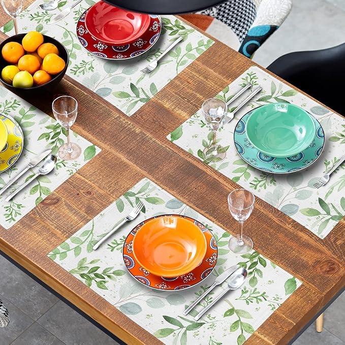 Giwawa Leaf Spring Placemats Set of 4 Sage Green Eucalyptus Leaves Linen Non Slip Place Mat Watercolor Summer Botanical Rustic Farmhouse Kitchen Decorations 12x18 Inch for Home Dining Table Party