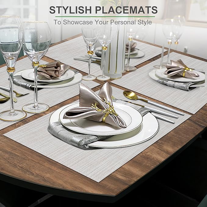 BETEAM Placemats Set of 8, Woven Vinyl Placemat for Dining Table Washable Wipeable Kitchen Place Mats Durable Indoor Outdoor Table Mats