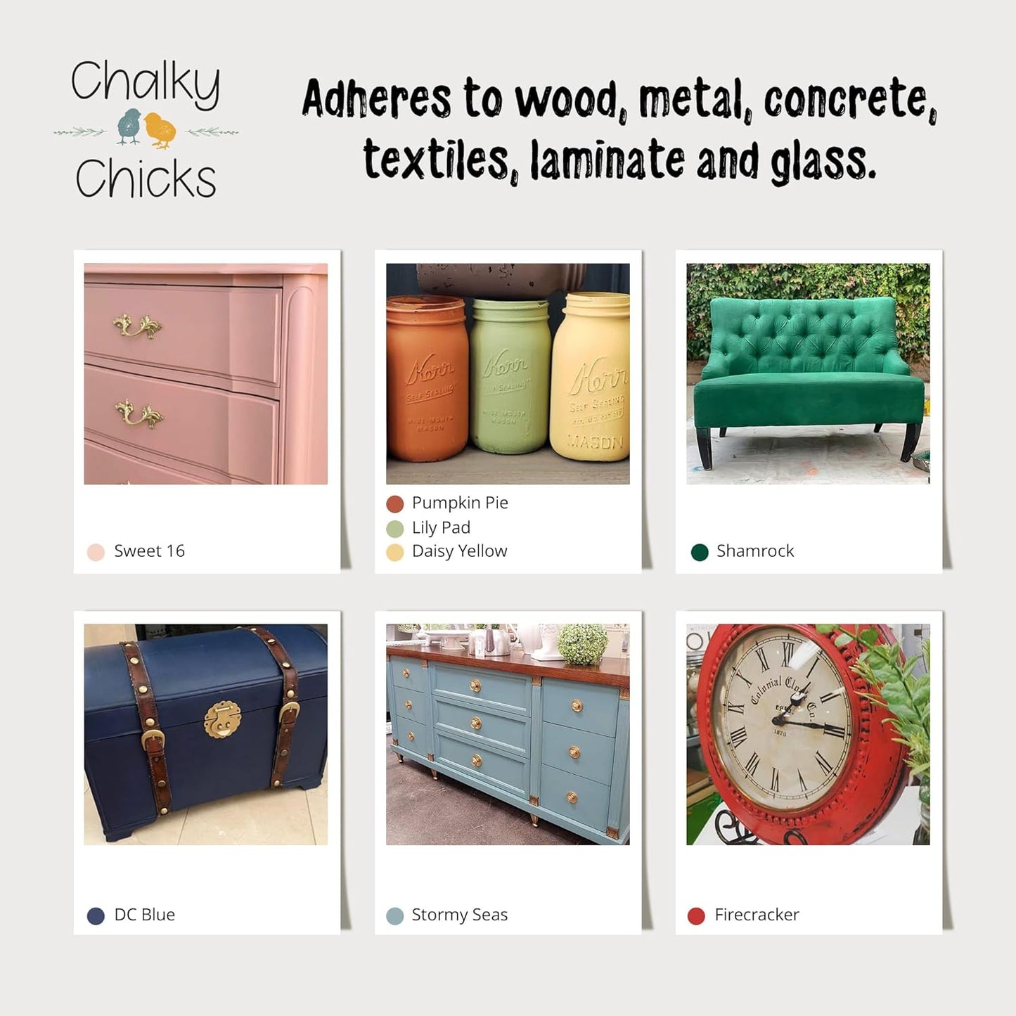 Chalky Chicks All-in-One Chalk Paint for Furniture or Cabinet - 4 Fl Oz - Matte Finish Hail White for Metal, Wood Furniture Paint - No Sanding All-in-One for Home Decor & Crafts, USA Made