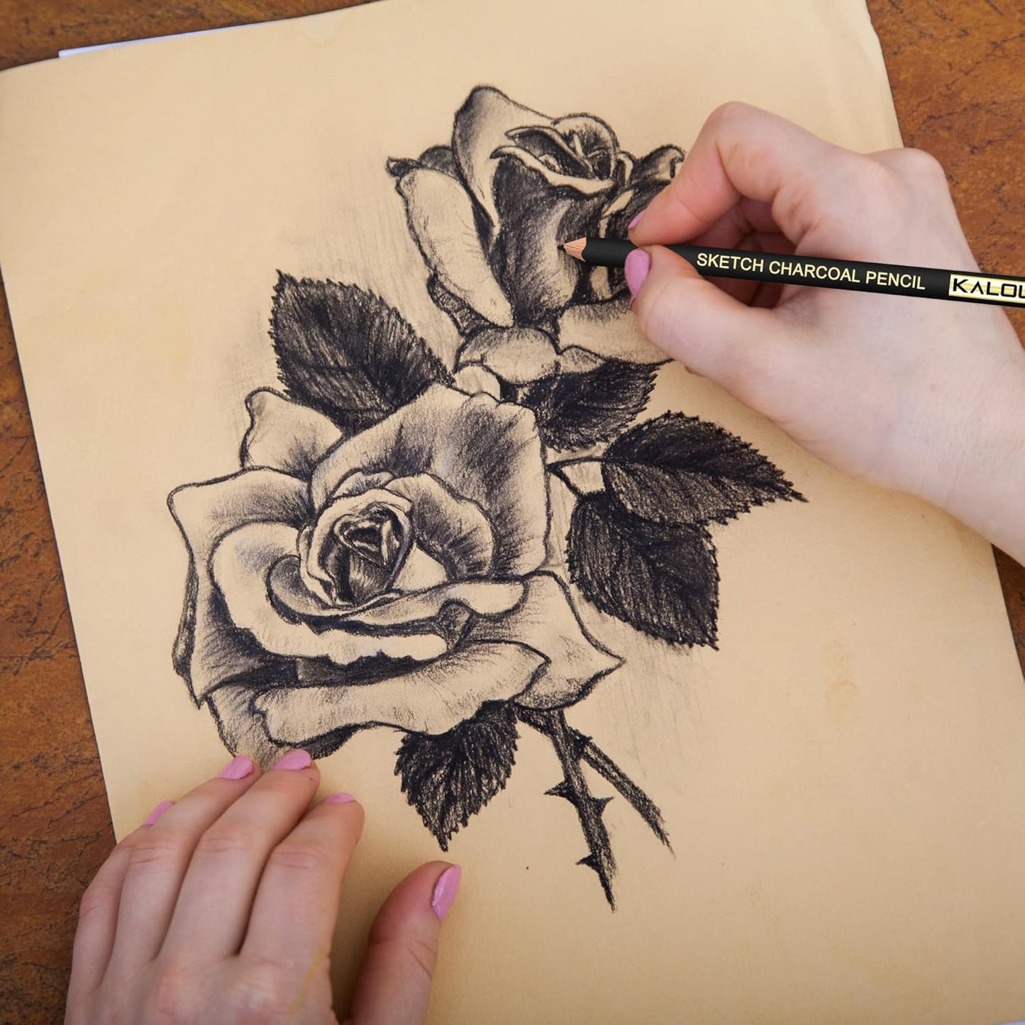 KALOUR Professional Charcoal Pencils Drawing Set -12 Pieces Soft, Medium and Hard Charcoal Pencils for Drawing, Sketching, Shading, Artist Pencils for Beginners & Artists