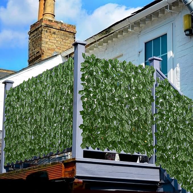 DearHouse Artificial Ivy Privacy Fence, 196.85x39.37inch Artificial Hedges Fence and Faux Maple Leaf Decoration for Outdoor Garden Decor