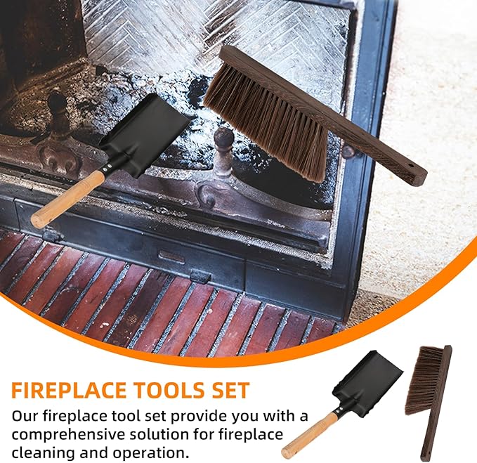 Fireplace Cleaning Tools Set Indoor, Fireplace Shovel for Ash, Fireplace Brush, Black Silicone Gloves, Outdoor Fireplace Tools for Fireplace Fire Pit,Camping,Barbecue,Wood Stove,Hearth