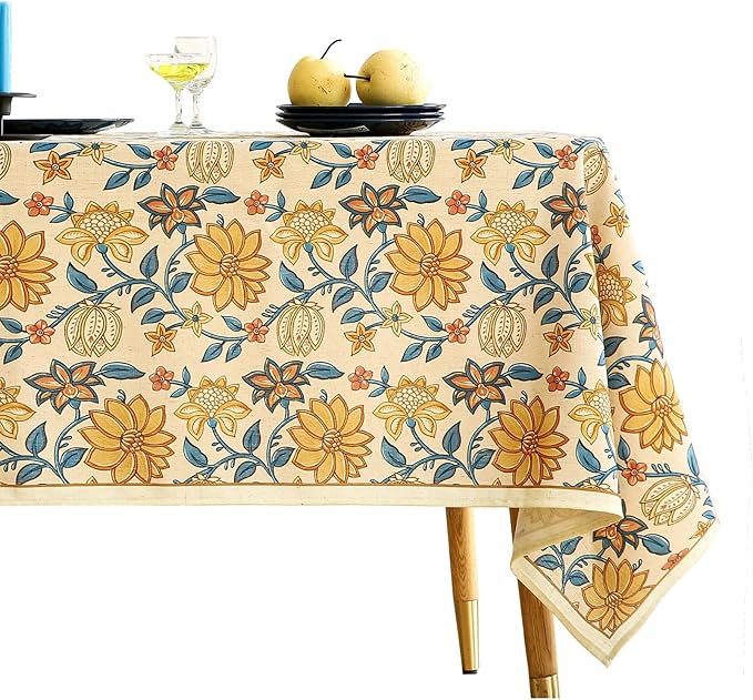 ISAENNE SAENNE Designer Bohemian Floral Extra Long TableclothRectangle,Linen Colorful Table Cloth,Wrinkle Resistant Decor Tablecloths for Dining Thanksgiving Kitchen Christmas,63"*110"-Estevan B