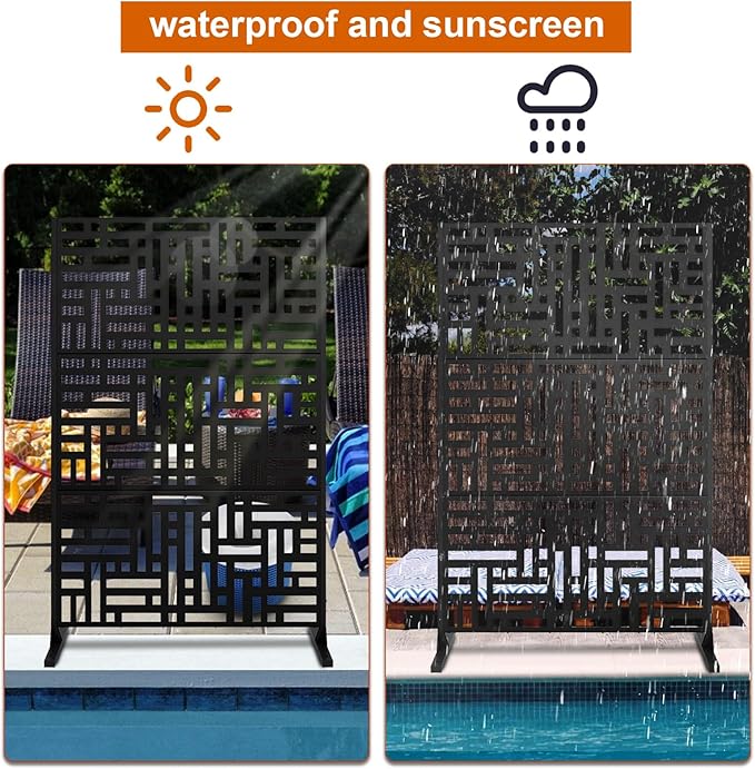 72" H×47" W Metal Privacy Screen, Outdoor Indoor Privacy Screens with Stand Panels, Free Standing Decorative Privacy Screen for Patio