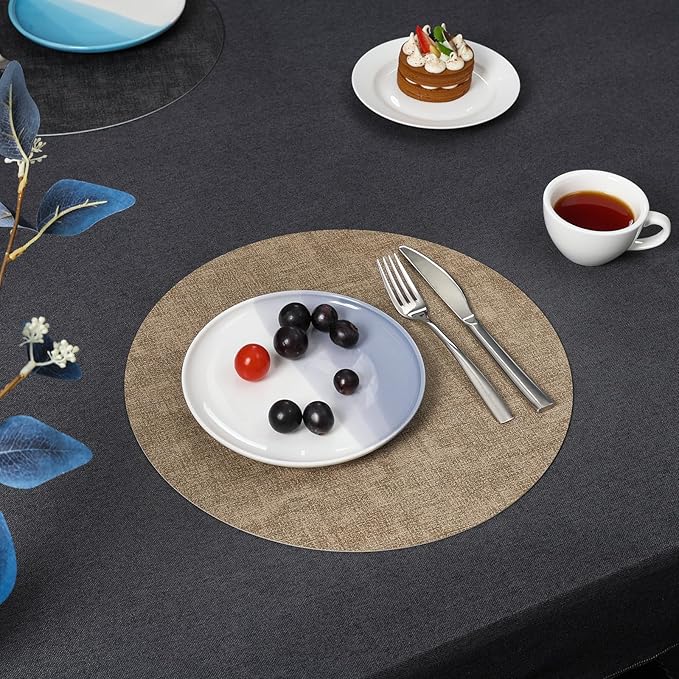 Myir JUN Round Placemats Dual Sided, Faux Leather Place Mats Set of 4 Indoor Placemat for Dining Table Outdoor Place Mat Non-Slip Washable Table Mats (Gray Beige, Set of 4)