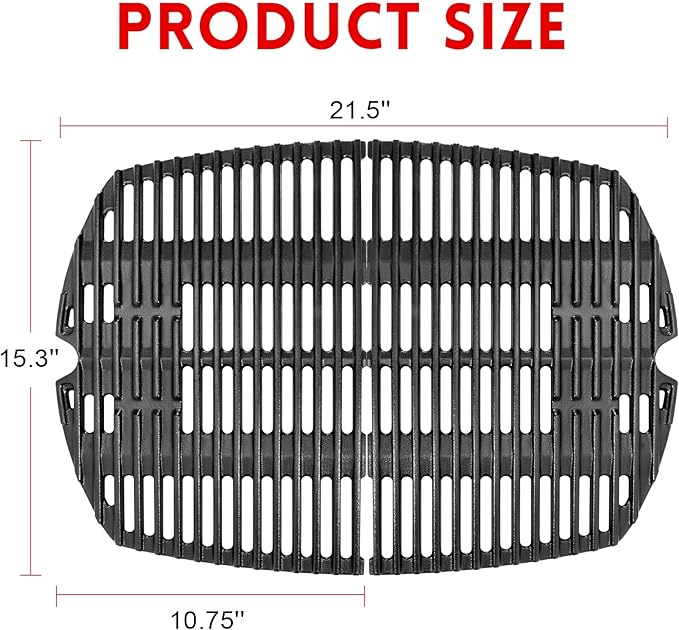 GGC 7645 7583 Grill Grates for Weber Q220 Q200 Q2000 Q2400 Q260 Gas Grills, 21.5" x 15.3" Cast Iron Cooking Grates for Weber 396000 396001 53060001, 2PCS Replacement Parts for Weber Baby Q