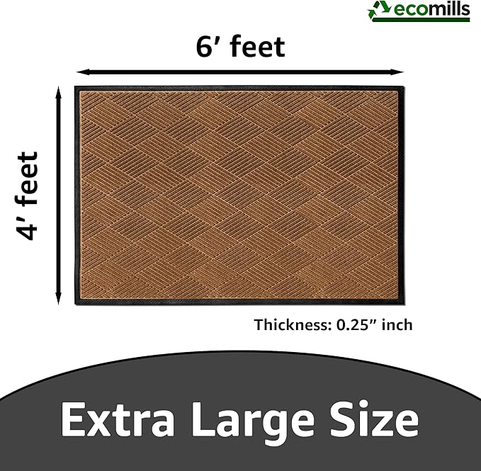 Ecomills Deluxe Diamond Entrance Door Mat, XX-Large Heavy Duty Absorbent Rubber Rug, Brown, 4’ X 6’ feet