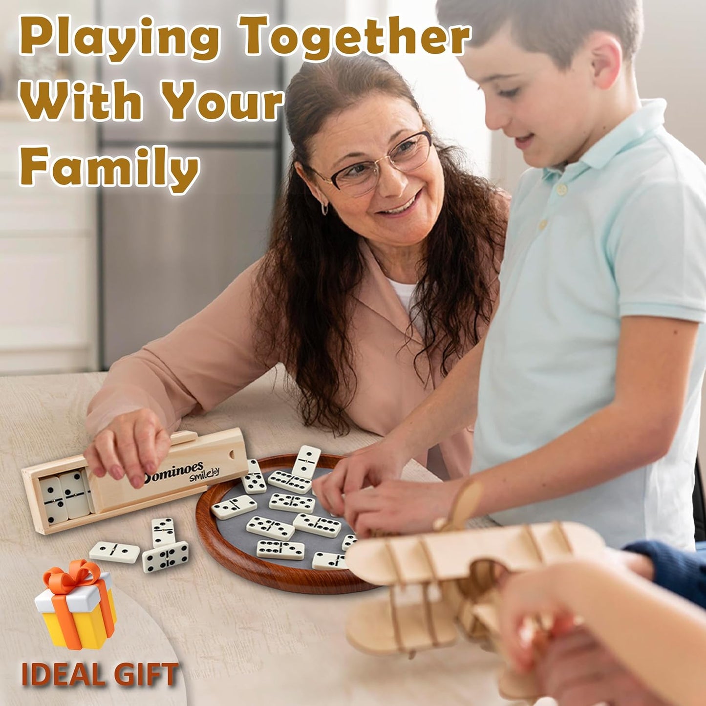 Smilejoy Dominoes Set for Adults, Domino Set for Classic Board Games, Double 6 Domino Game Set 28 Pieces with Natural Wood Case (2 Players)