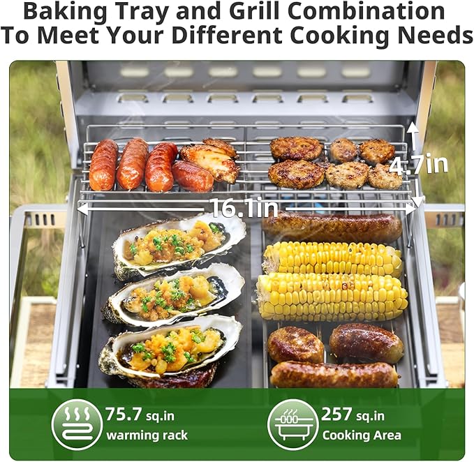 Tabletop Gas Grill, Stainless Steel Portable Propane Grill with Dual Storage Side Platforms – Compact & Powerful 16,000 BTU Dual-Burner BBQ Grill for Garden and Patio Backyard,Camping