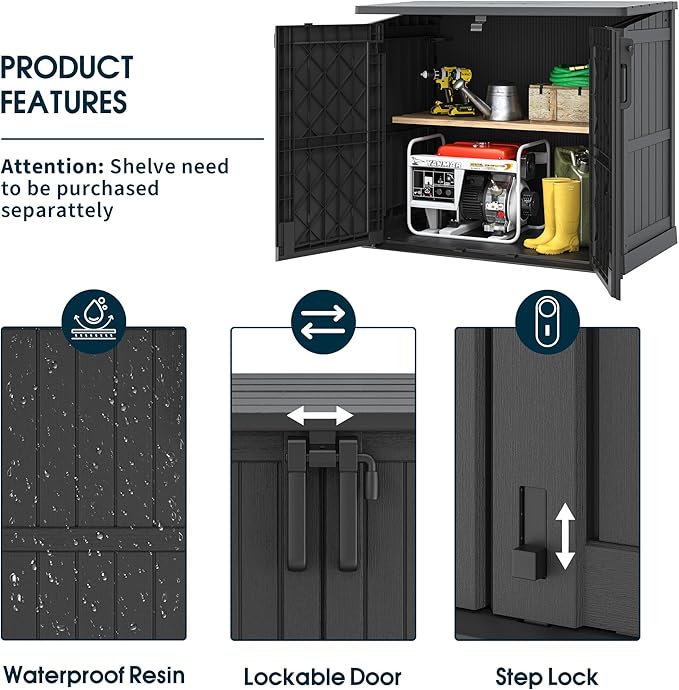 LHBcraft Outdoor Storage Cabinet 36 Cu Ft with Lockable Doors, Portable Horizontal Resin Storage Shed -Easy to Assemble, Waterproof Outdoor Storage Box for Backyards,Patios Black