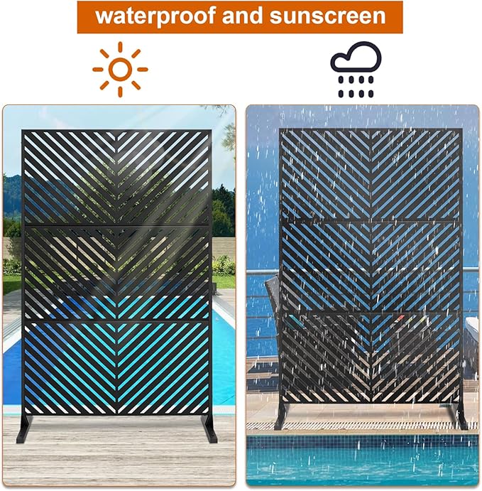72" H×47" W Metal Privacy Screen, Outdoor Indoor Privacy Screens with Stand Panels, Free Standing Decorative Privacy Screen for Patio