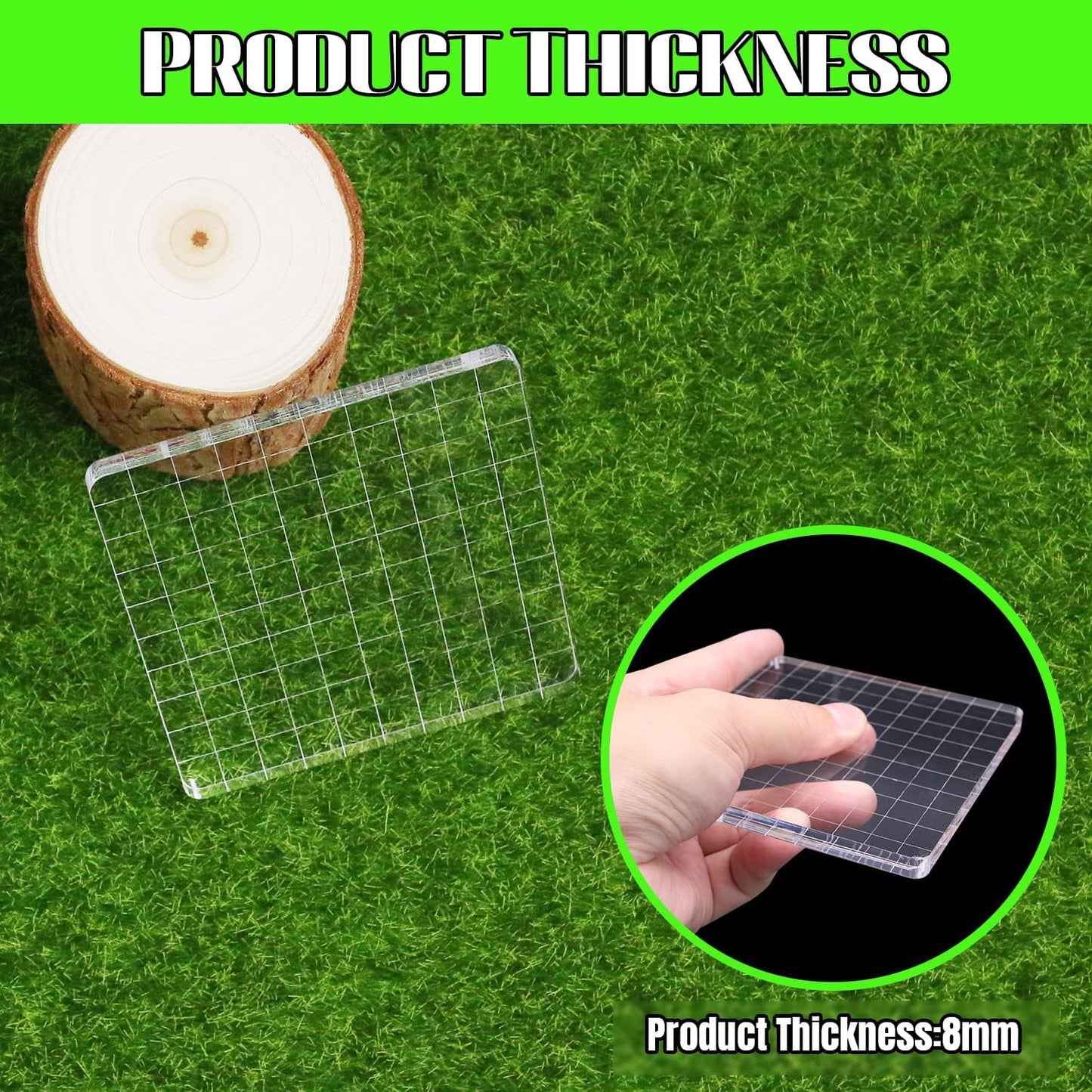 2Pcs Clear Stamp Blocks Set, Square 4 x 4 Inch Acrylic Blocks for Stamping With Grid Lines, Scrapbooking Crafts Tools