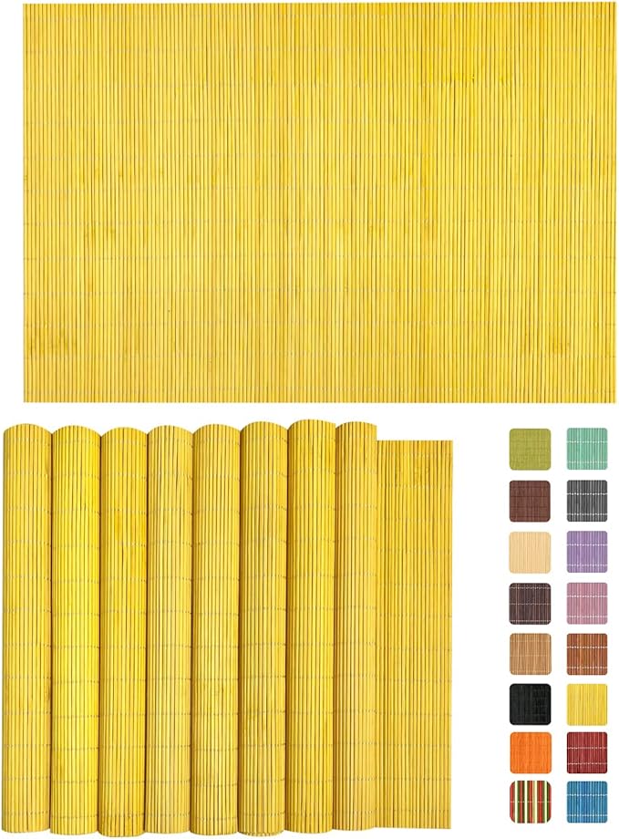 ANDSTAR Set of 8 Pcs Bamboo Placemats Natural Anti-Slip Bamboo Placemats Washable Heat-Resistant Table Mats for Dining Room and Kitchen（Yellow）