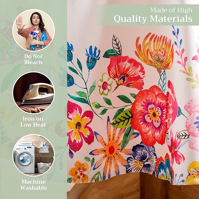 Maison d' Hermine Table Cloth Round Table 100% Cotton 63 Inches Tablecloth Reusable Decorative for Dining Room, Farmhouse, Home, Party, Festive & Wedding Spring Summer - Happy Florals - High Summer
