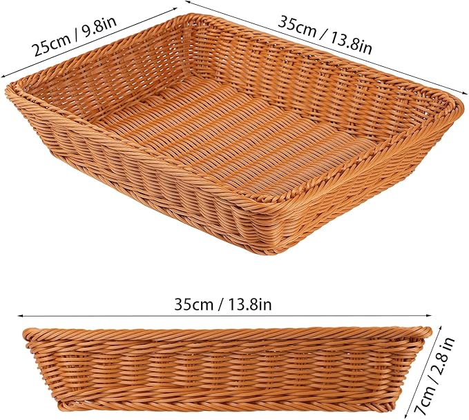 5 PCS 13.8x9.8 Inch Wicker Bread Basket, Woven Serving Basket, Tabletop Food Serving Basket for Restaurant, Bakery, Family Party, Hotel Serving, Fruits, Vegetables and Snacks, Brown