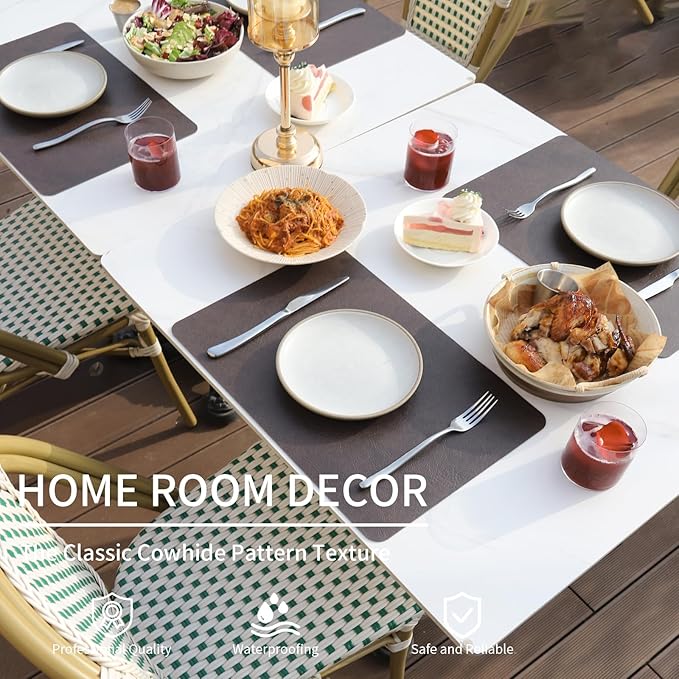 Cowhide Pattern Faux Leather Placemats Set of 4,Heat Resistant Non-Slip Waterproof Wipeable Washable Kitchen Dining PU Table Place Mats,Double-Sides Available,Black Brown