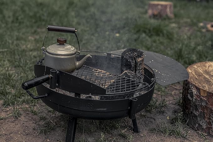 Barebones Cowboy Fire Pit Grill Side Table 23-Inch - Cowboy Grill Accessories for Outdoor Grills - Camping Cookware