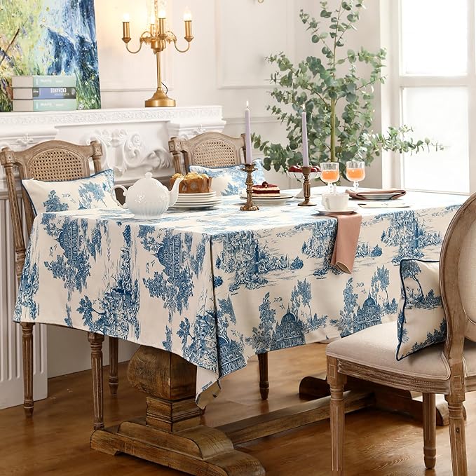 patdrea Designer Small Square Cyan Tablecloth,Vintage Linen with Ancient Castle and Manor Pattern Tablecloths,Table Cover Cloth Decor for Kitchen Dining Christmas,Thanksgiving,55"x55"-Lucerne a