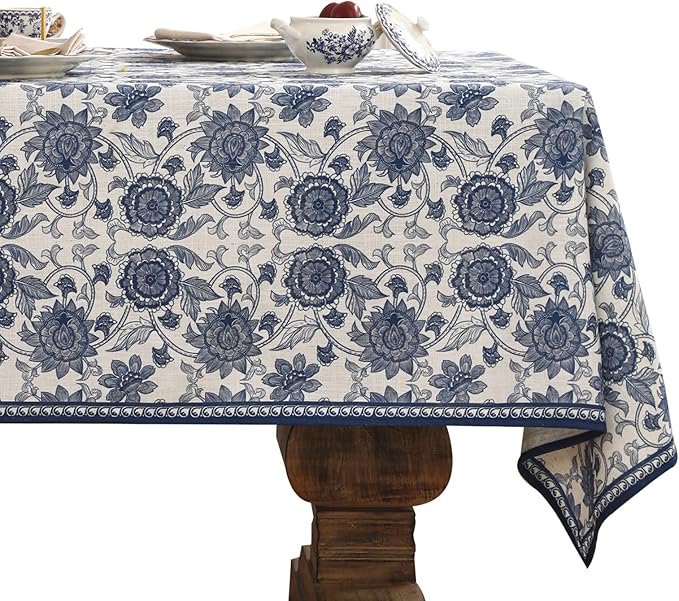 patdrea Designer Small Vintage Blue Tablecloth for Square Tables,Vintage Linen Paisley Table Cloth,Floral Cover Cloth Decor for Kitchen Dining Christmas,Thanksgiving,Party,55"x55"-Lantang a