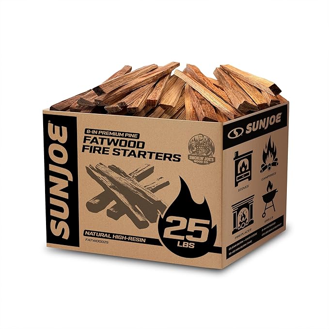 Sun Joe 25-Pound Fatwood Fire Starter Sticks, All-Natural Pine Kindling for Fireplace, Wood Stove, Pit and Grill, Made for Indoor or Outdoor Use