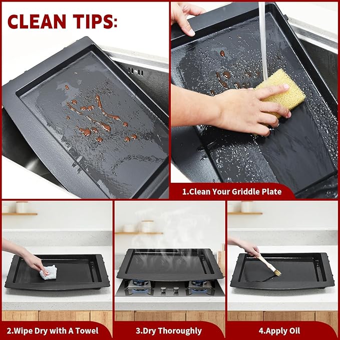 GasSaf 7599 Cast Iron Griddle for Weber Genesis II 300/600, Flat Top Grill Pan Insert for Genesis II E-310/S-310/E-315/E-335/S-335/SE-335/E-610, BBQ Griddle Pan for Weber Gas Grill Replacment Parts