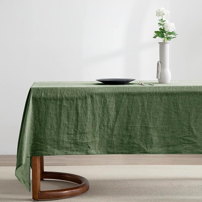 EVERLY 100% Pure Linen Rectangle Tablecloths 60x84Inches for Dining,Buffet Parties,Picnic,Events,Weddings and Restaurants,Decorative Halloween,Thanksgiving Machine Washable Tablecloths-Green